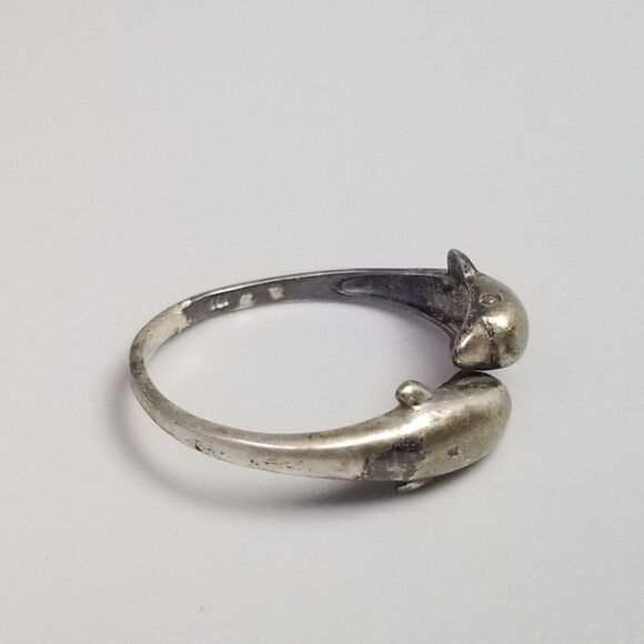 Vintage Sterling Silver Dolphin Wrap Adjustable Ring, Size 11 Band, Estate - Picture 5 of 9